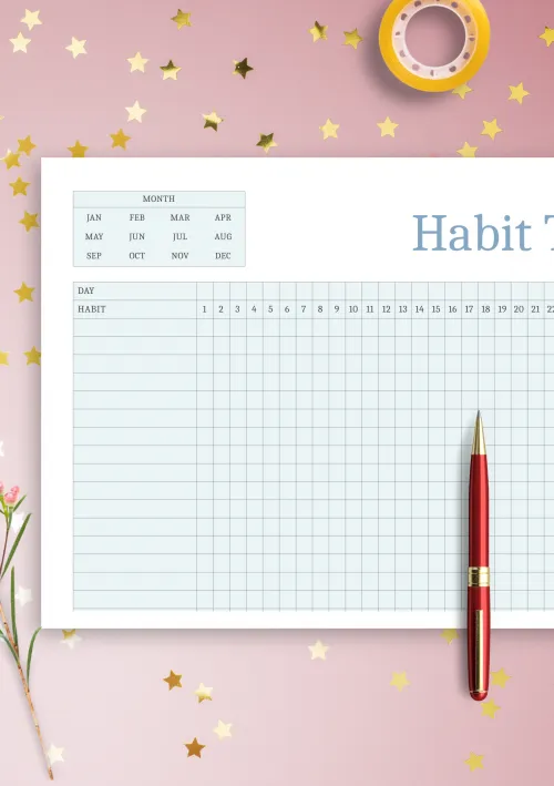 Illustrated example of a digital habit tracking dashboard with a daily log list, streak indicators, and a weekly bar chart summary